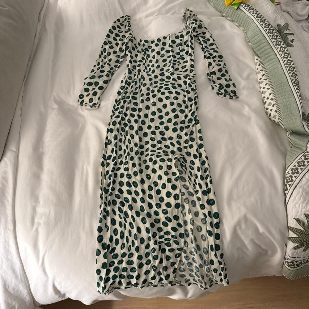 Reformation Cream and Green Long Sleeve Dress